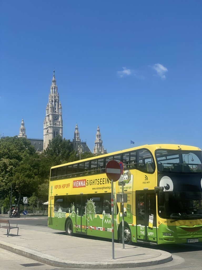 hop on bus in front of the Rathaus in Vienna