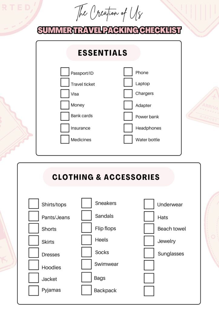 Summer travel packing checklist